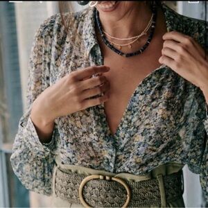 Sezane Floral Blouse - Blue and White